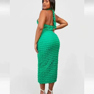 Plus Size Bubble Texture Midi Dress with Halter Neck